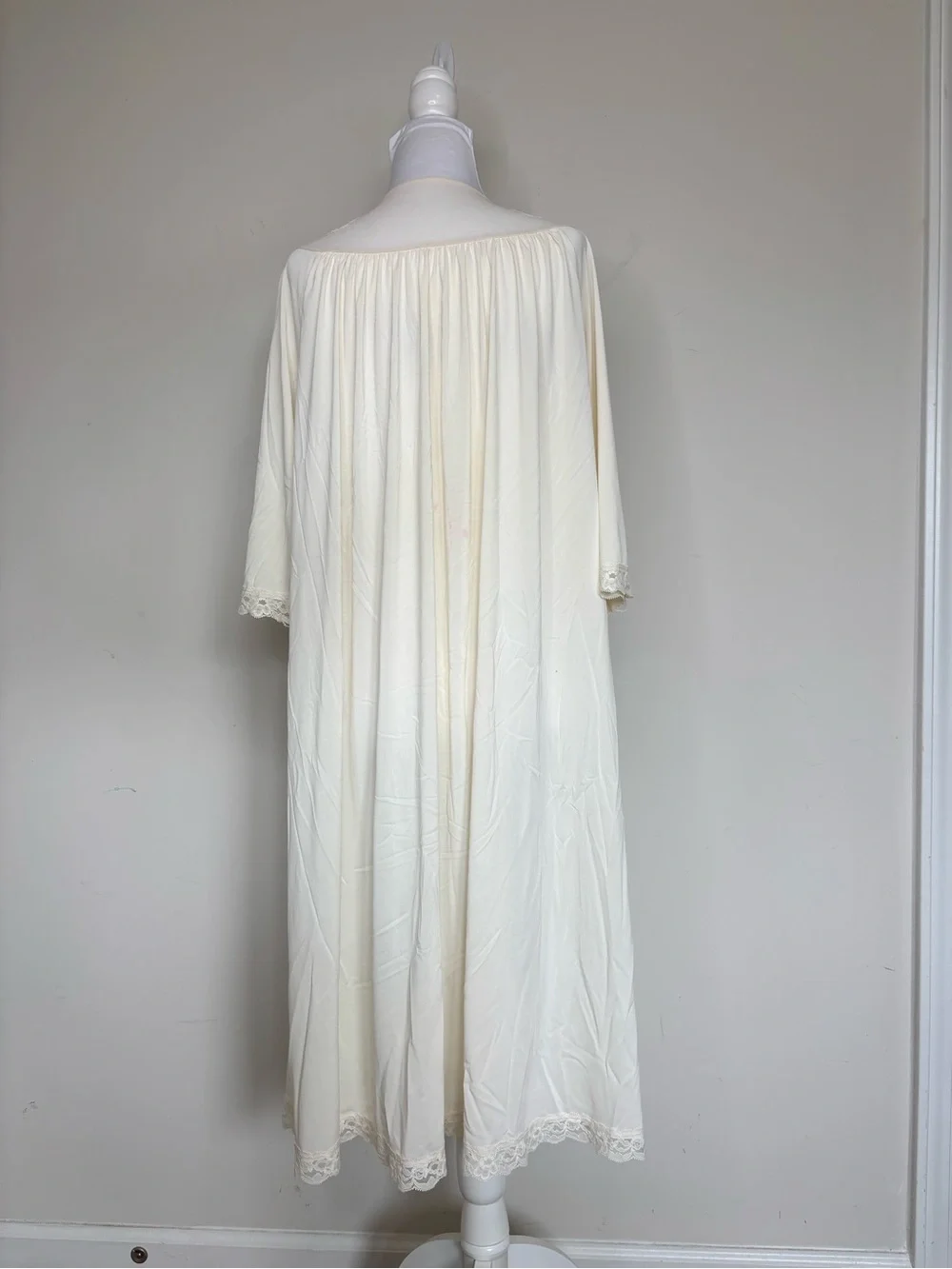 M1 Shadowline Vintage Lace-Trim‎ Long Nightgown Cream Pink Retro Women Large